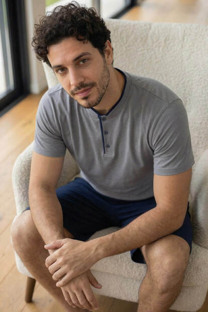 Urban Grey Şortlu Pat Detaylı Elegant Erkek Pijama Takımı - 2