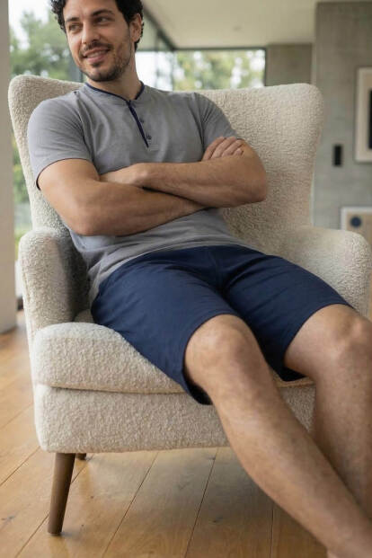 Urban Grey Şortlu Pat Detaylı Elegant Erkek Pijama Takımı - 4