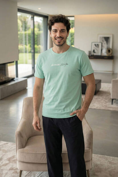 Urban Mint Baskılı Kısa Kollu Cotton Erkek Pijama Takımı - 5