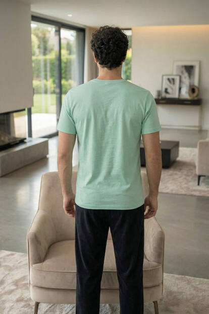 Urban Mint Baskılı Kısa Kollu Cotton Erkek Pijama Takımı - 6