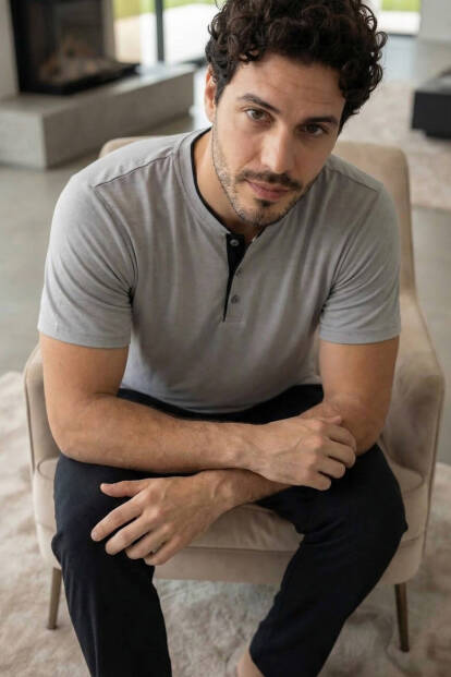 Urban Mist Kısa Kollu Pat Detaylı Elegant Erkek Pijama Takımı - 2