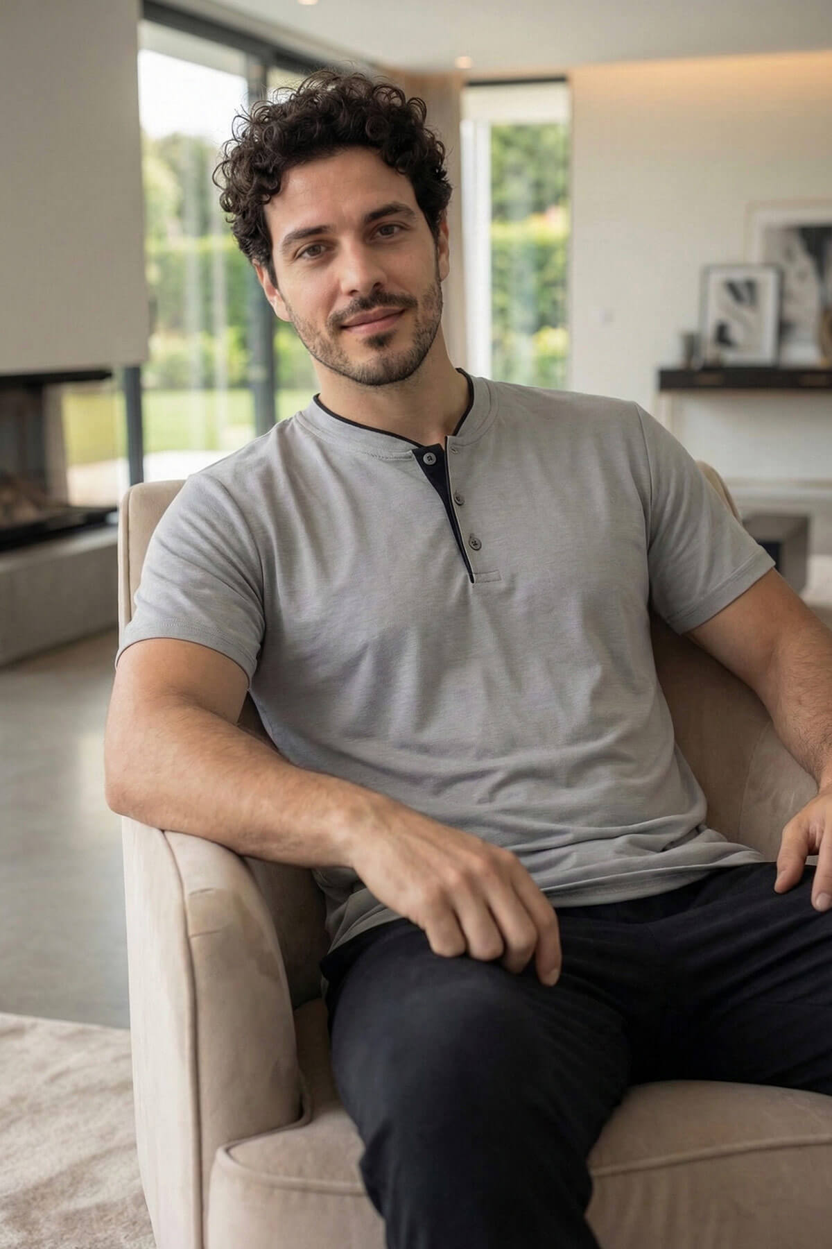 Urban Mist Kısa Kollu Pat Detaylı Elegant Erkek Pijama Takımı - Pijamaevi (3)