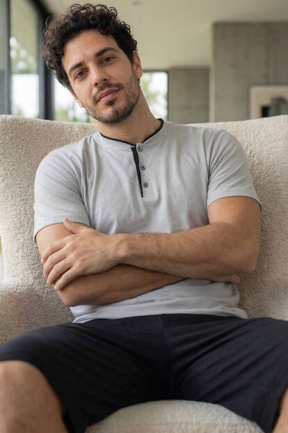 Urban Mist Şortlu Pat Detaylı Elegant Erkek Pijama Takımı 