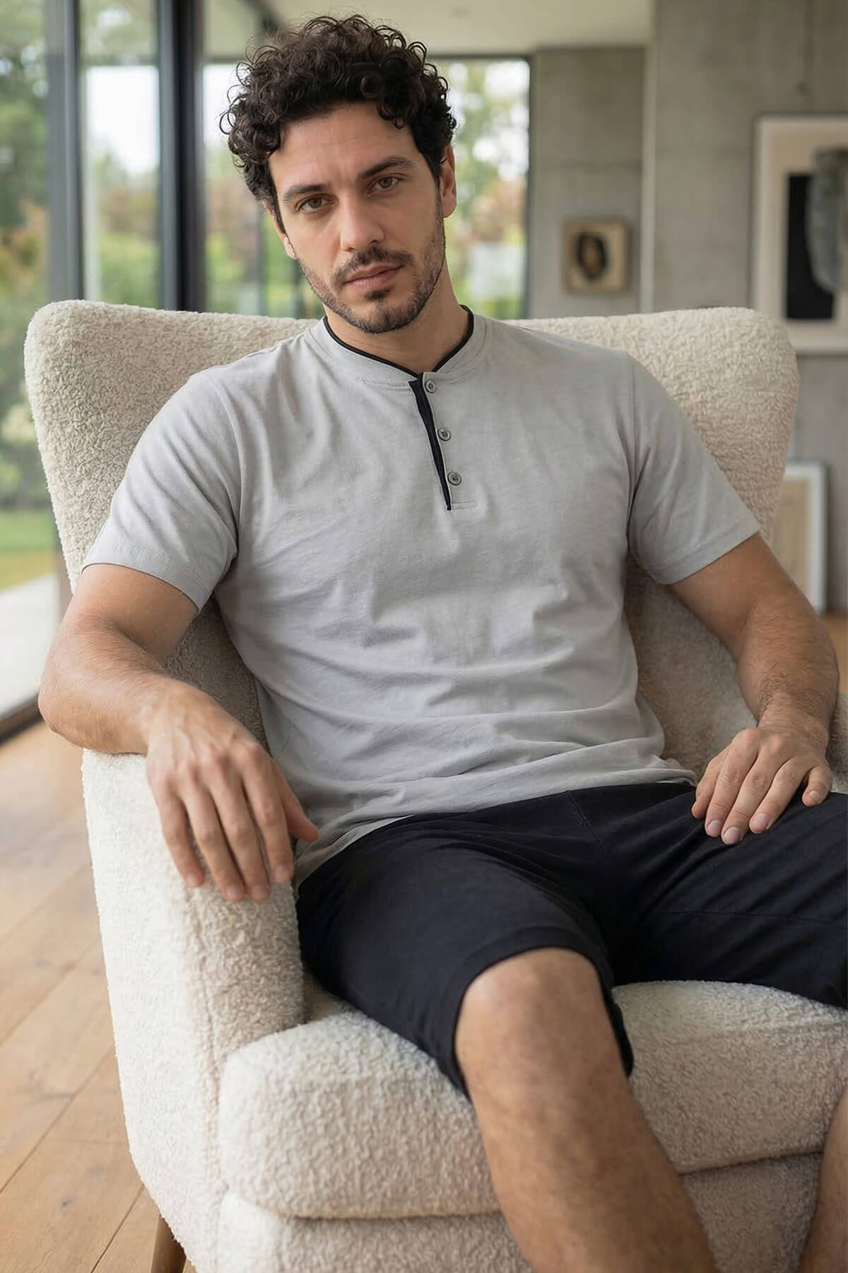 Urban Mist Şortlu Pat Detaylı Elegant Erkek Pijama Takımı - Pijamaevi (1)