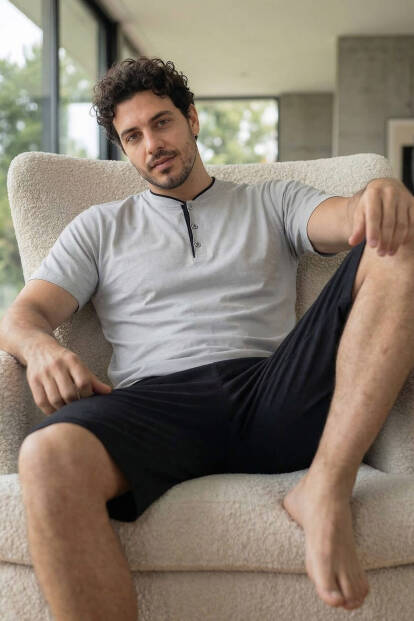 Urban Mist Şortlu Pat Detaylı Elegant Erkek Pijama Takımı - 4