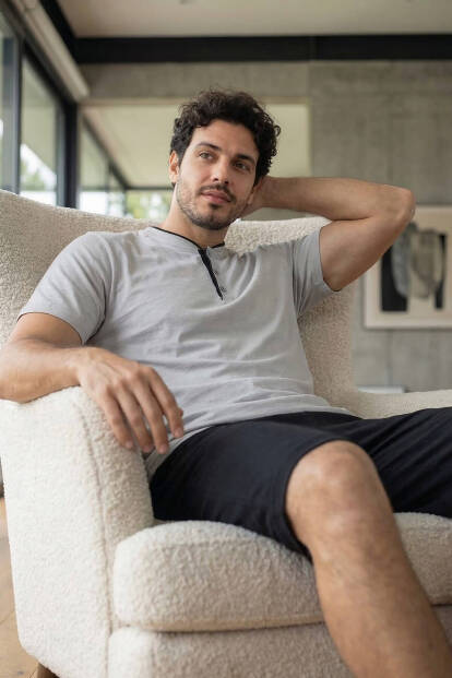 Urban Mist Şortlu Pat Detaylı Elegant Erkek Pijama Takımı - 5