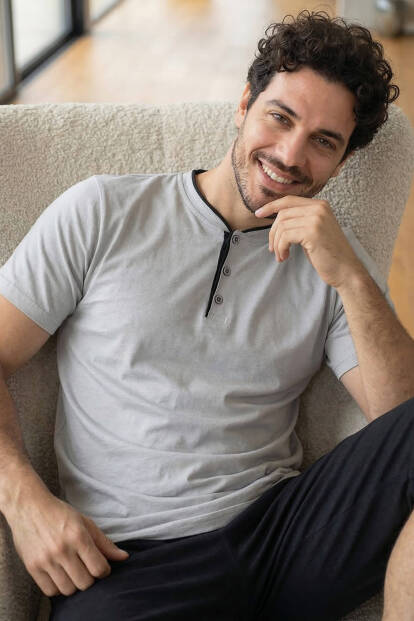 Urban Mist Şortlu Pat Detaylı Elegant Erkek Pijama Takımı - 6