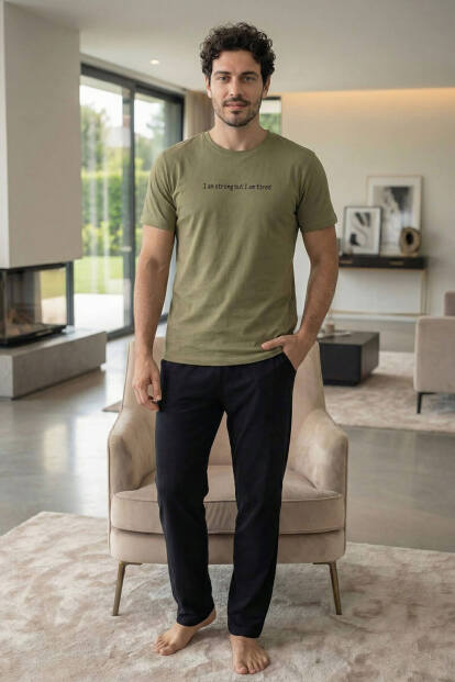 Urban Olive Strong Baskılı Kısa Kollu Cotton Erkek Pijama Takımı - 6