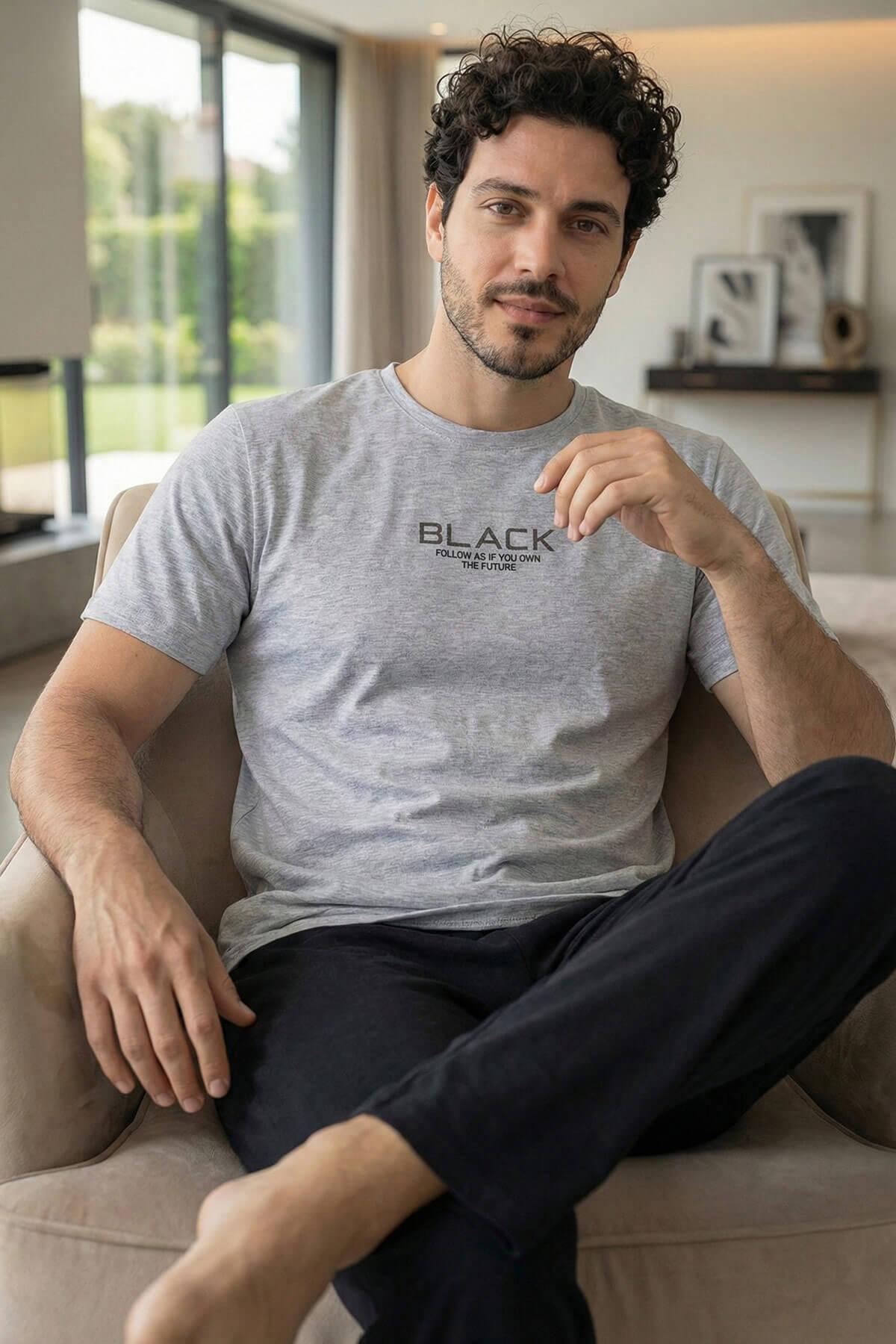 Urban Silver Black Baskılı Kısa Kollu Cotton Erkek Pijama Takımı - Pijamaevi