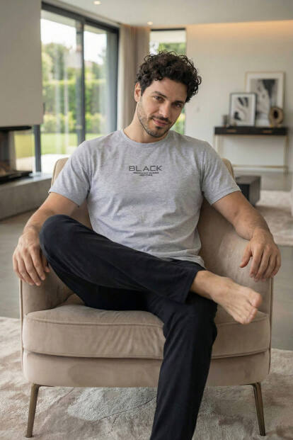 Urban Silver Black Baskılı Kısa Kollu Cotton Erkek Pijama Takımı - 3