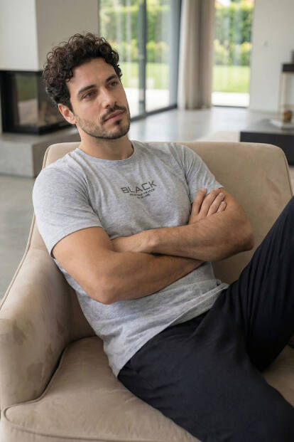 Urban Silver Black Baskılı Kısa Kollu Cotton Erkek Pijama Takımı - 6