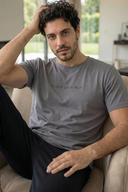 Urban Slate Black Baskılı Kısa Kollu Cotton Erkek Pijama Takımı 