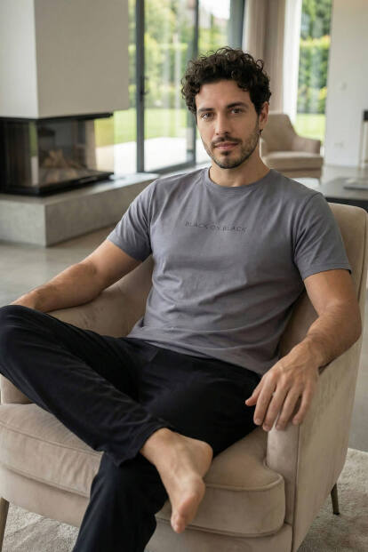 Urban Slate Black Baskılı Kısa Kollu Cotton Erkek Pijama Takımı - 3