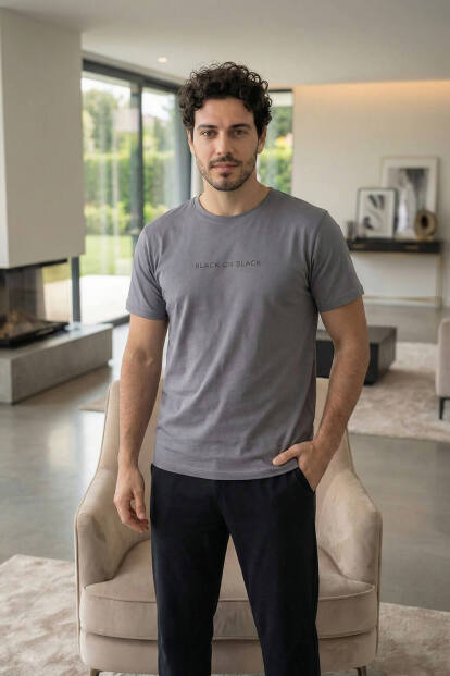 Urban Slate Black Baskılı Kısa Kollu Cotton Erkek Pijama Takımı - 7