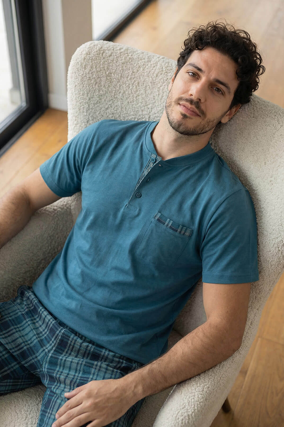 Urban Teal Şortlu Pat Detaylı Elegant Erkek Pijama Takımı - Pijamaevi (2)