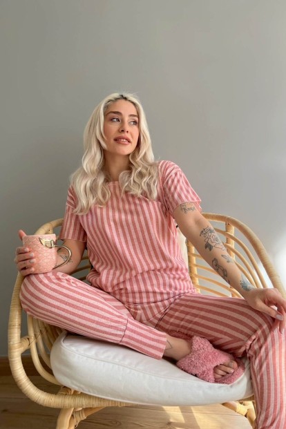 Vague Baskılı Kısa Kollu Kadın Pijama Takımı - 3