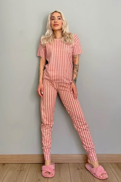 Vague Baskılı Kısa Kollu Kadın Pijama Takımı - 5