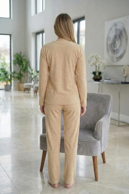 Vanilya Bear Desenli Uzun Kollu Seul Örme Kadın Pijama Takımı - 5