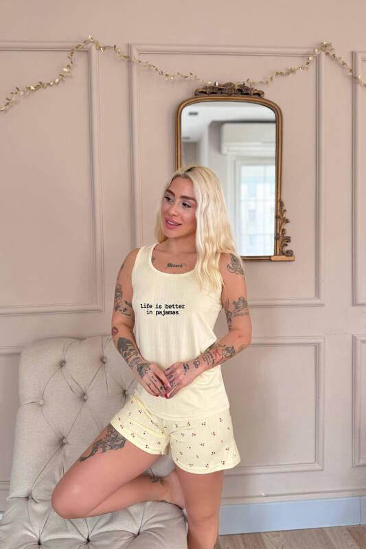 Vanilya Cherry Desenli Şortlu Marlenka Kadın Pijama Takımı - Pijamaevi (2)