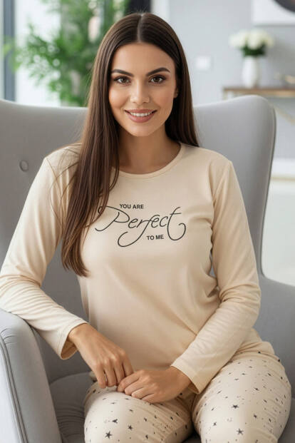 Vanilya Perfect Desenli Uzun Kollu Bambu Örme Kadın Pijama Takımı - 1