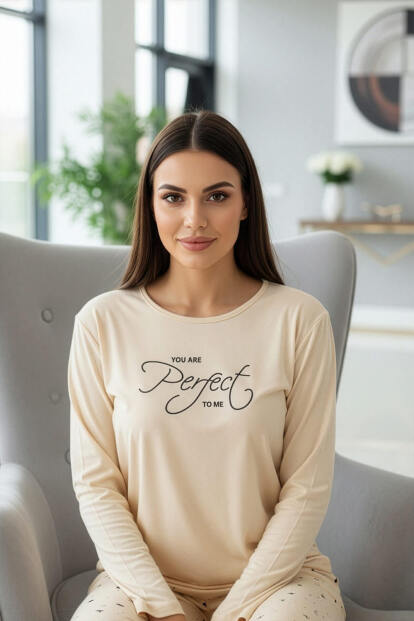 Vanilya Perfect Desenli Uzun Kollu Bambu Örme Kadın Pijama Takımı - 2