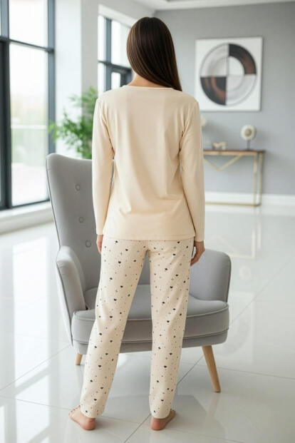 Vanilya Perfect Desenli Uzun Kollu Bambu Örme Kadın Pijama Takımı - 6