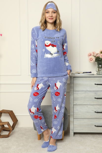 Walking Desenli Kadın Peluş Pijama Takımı - 2