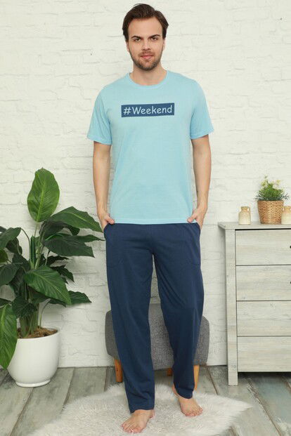 Weekend Baskılı Kısa Kollu Erkek Pijama Takımı - 1