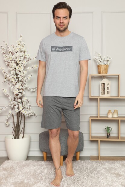 Weekend Baskılı Şortlu Kısa Kollu Erkek Pijama Takımı - 1
