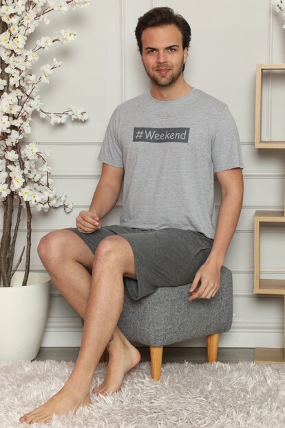 Weekend Baskılı Şortlu Kısa Kollu Erkek Pijama Takımı - 2