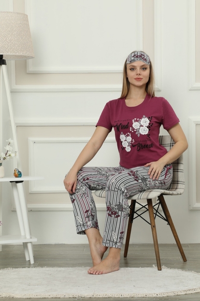 Wind Desenli Kısa Kollu Kadın Pijama Takımı - 1