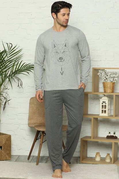 Wolf Baskılı Uzun Kollu Erkek Pijama Takımı - 1