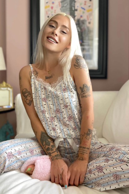 Yaprak Dantelli İp Askılı Örme Kadın Pijama Takımı - 2