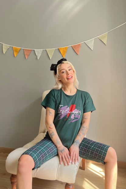 Yeşil Always Baskılı Kapri Bermuda Kadın Pijama Takımı - 2