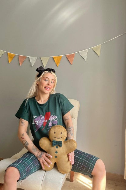 Yeşil Always Baskılı Kapri Bermuda Kadın Pijama Takımı - 3