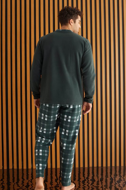 Yeşil Beyaz Ekose Desenli Polar Erkek Pijama Takımı - Pijamaevi (2)