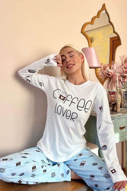 Yeşil Coffee Lover Desenli Peluş Yelekli Kadın Pijama Takımı - 2