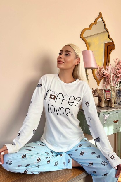 Yeşil Coffee Lover Desenli Peluş Yelekli Kadın Pijama Takımı - 3