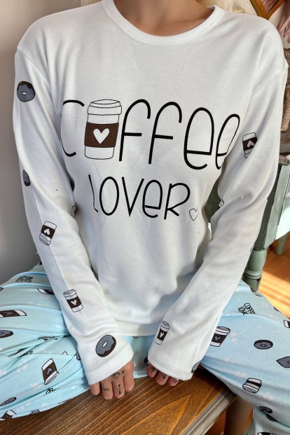 Yeşil Coffee Lover Desenli Peluş Yelekli Kadın Pijama Takımı - 5