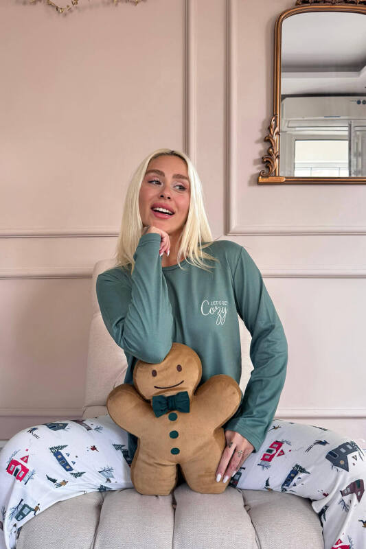 Yeşil Cozy Desenli Termal Kadın Pijama Takımı - Pijamaevi (2)