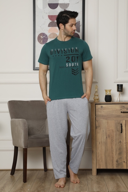 Yeşil Division Baskılı Kısa Kollu Erkek Pijama Takımı - 1