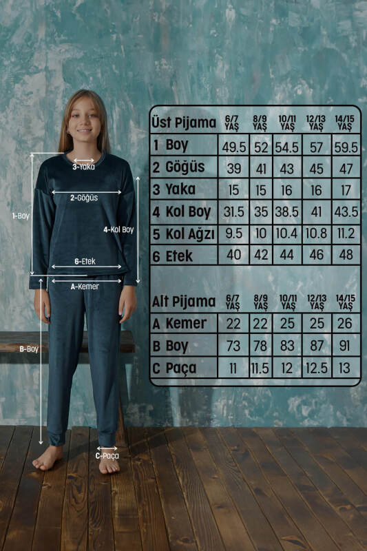 Yeşil Dream Desenli Exclusive Kadife Kız Çocuk Pijama Takımı  - Pijamaevi (3)