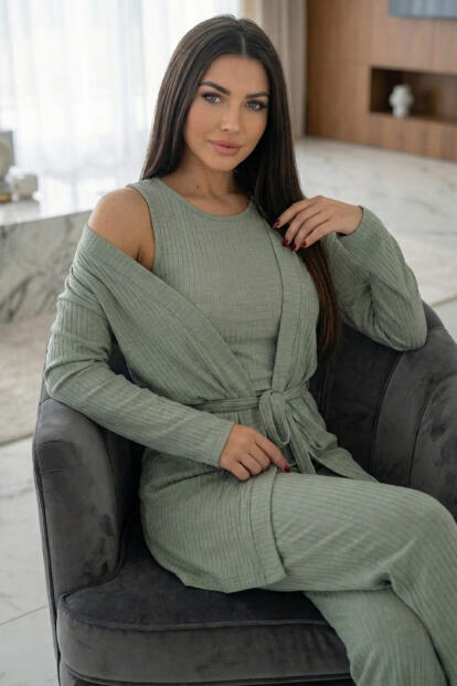 Yeşil Dublin Sabahlıklı Kadın Pijama Takımı - 3