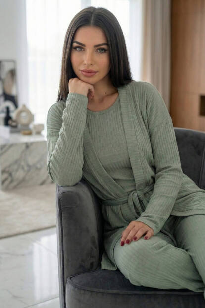 Yeşil Dublin Sabahlıklı Kadın Pijama Takımı - 4