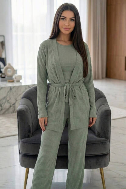 Yeşil Dublin Sabahlıklı Kadın Pijama Takımı - 7