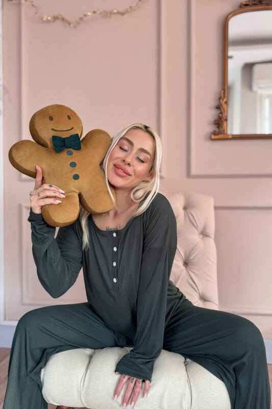 Yeşil Dublin Uzun Kollu Patlı Kadın Pijama Takımı - Pijamaevi (2)