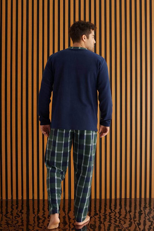 Yeşil Lacivert Ekose Desenli Polar Erkek Pijama Takımı - Pijamaevi (2)