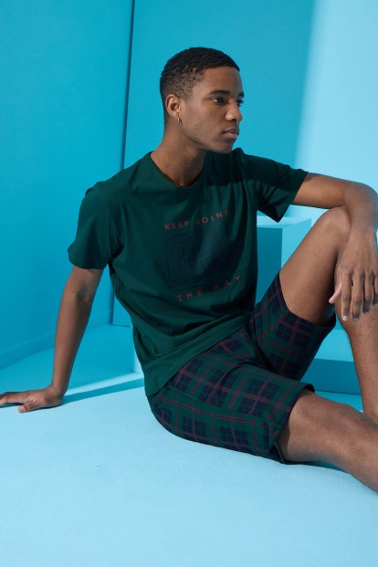 Yeşil On Baskılı Şortlu Erkek Pijama Takımı - 2