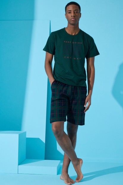Yeşil On Baskılı Şortlu Erkek Pijama Takımı - 3