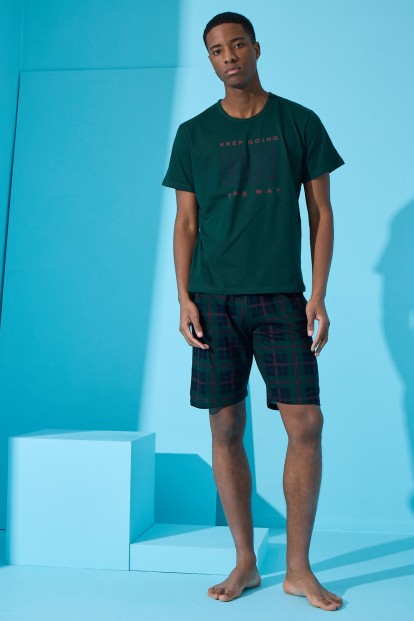 Yeşil On Baskılı Şortlu Erkek Pijama Takımı - 4